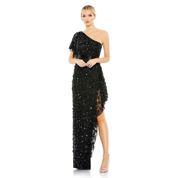 New Mac Duggal One Shoulder Black Embellished High Low Gown 93687 Size 6 - Picture 1 of 11